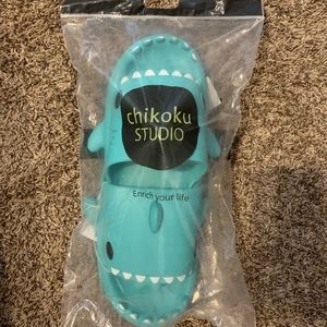 BRAND NEW TEAL/BLUE SHARK SLIDES .